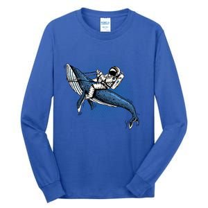 Astronaut Riding Whale In Space Blue Graphic Great Gift Tall Long Sleeve T-Shirt