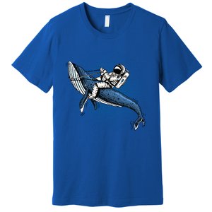 Astronaut Riding Whale In Space Blue Graphic Great Gift Premium T-Shirt