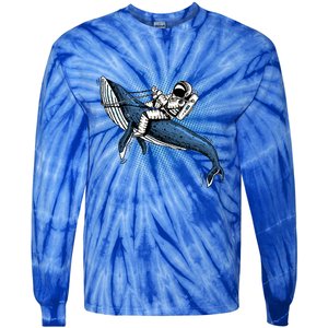 Astronaut Riding Whale In Space Blue Graphic Great Gift Tie-Dye Long Sleeve Shirt