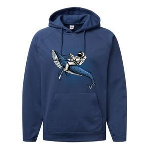 Astronaut Riding Whale In Space Blue Graphic Great Gift Performance Fleece Hoodie