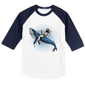 Astronaut Riding Whale In Space Blue Graphic Great Gift Baseball Sleeve Shirt