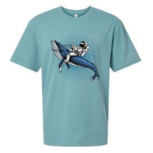 Astronaut Riding Whale In Space Blue Graphic Great Gift Sueded Cloud Jersey T-Shirt