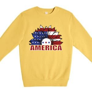 America Red White And Blue Sunflower Design Meaningful Gift Premium Crewneck Sweatshirt