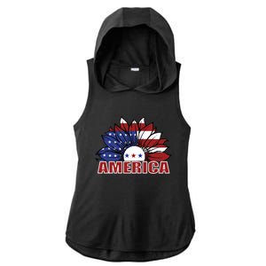 America Red White And Blue Sunflower Design Meaningful Gift Ladies PosiCharge Tri-Blend Wicking Draft Hoodie Tank