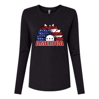 America Red White And Blue Sunflower Design Meaningful Gift Womens Cotton Relaxed Long Sleeve T-Shirt