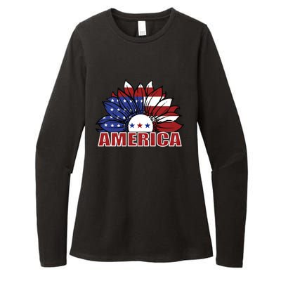 America Red White And Blue Sunflower Design Meaningful Gift Womens CVC Long Sleeve Shirt