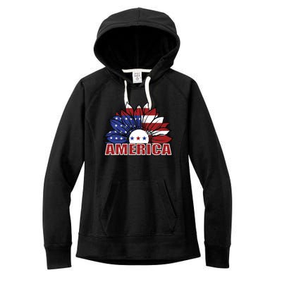 America Red White And Blue Sunflower Design Meaningful Gift Women's Fleece Hoodie