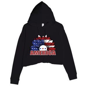 America Red White And Blue Sunflower Design Meaningful Gift Crop Fleece Hoodie