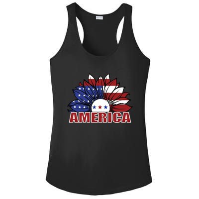 America Red White And Blue Sunflower Design Meaningful Gift Ladies PosiCharge Competitor Racerback Tank