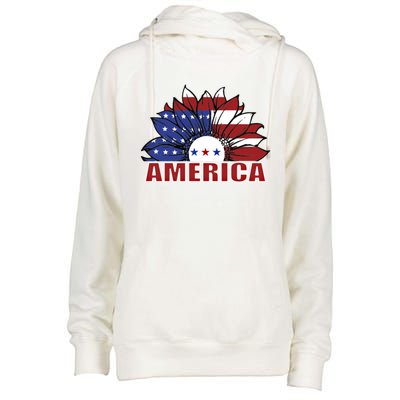 America Red White And Blue Sunflower Design Meaningful Gift Womens Funnel Neck Pullover Hood