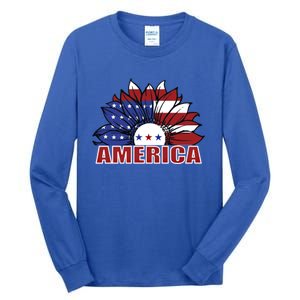 America Red White And Blue Sunflower Design Meaningful Gift Tall Long Sleeve T-Shirt