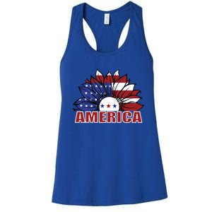 America Red White And Blue Sunflower Design Meaningful Gift Women's Racerback Tank