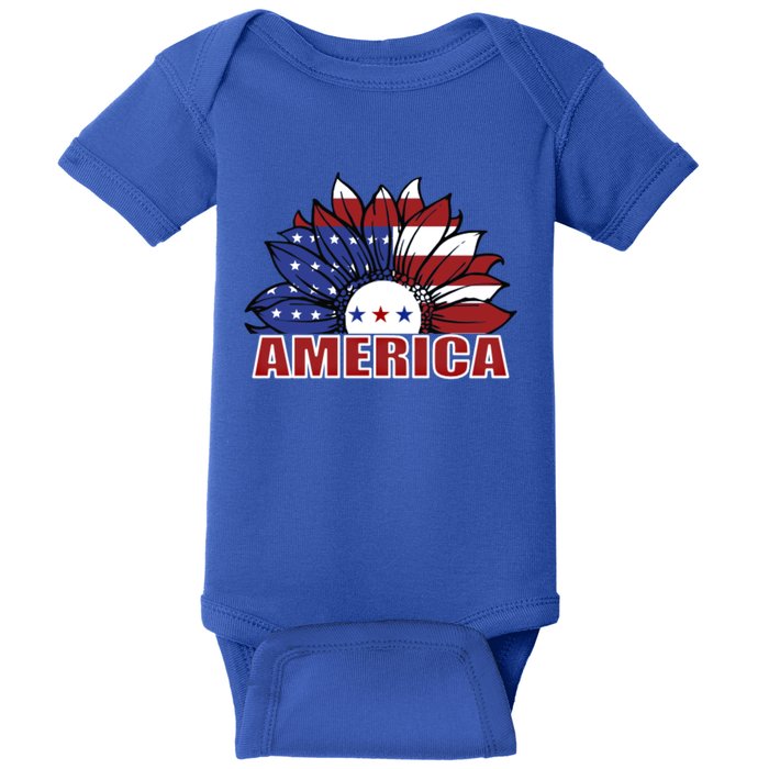 America Red White And Blue Sunflower Design Meaningful Gift Baby Bodysuit