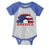 America Red White And Blue Sunflower Design Meaningful Gift Infant Baby Jersey Bodysuit