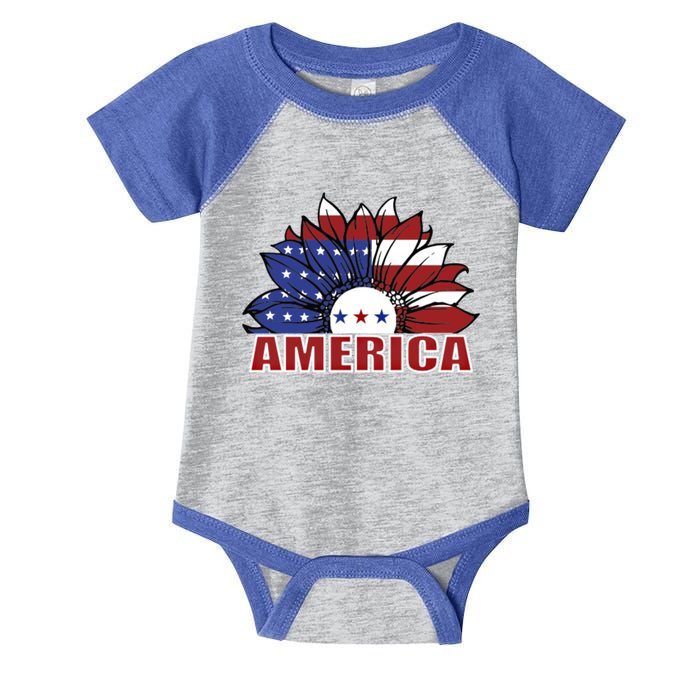 America Red White And Blue Sunflower Design Meaningful Gift Infant Baby Jersey Bodysuit