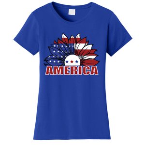 America Red White And Blue Sunflower Design Meaningful Gift Women's T-Shirt