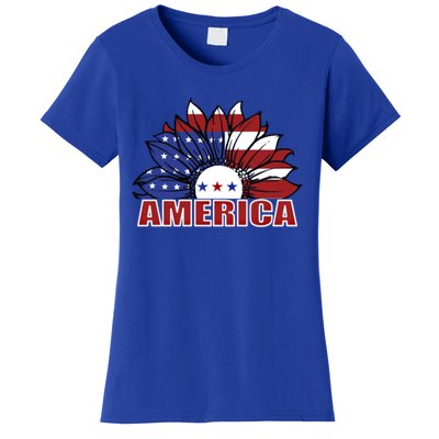 America Red White And Blue Sunflower Design Meaningful Gift Women's T-Shirt