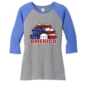 America Red White And Blue Sunflower Design Meaningful Gift Women's Tri-Blend 3/4-Sleeve Raglan Shirt