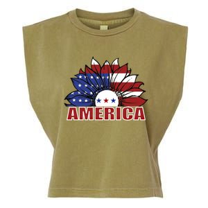 America Red White And Blue Sunflower Design Meaningful Gift Garment-Dyed Women's Muscle Tee