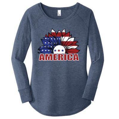 America Red White And Blue Sunflower Design Meaningful Gift Women's Perfect Tri Tunic Long Sleeve Shirt