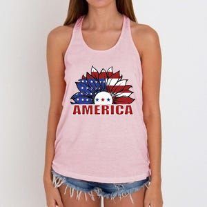 America Red White And Blue Sunflower Design Meaningful Gift Women's Knotted Racerback Tank