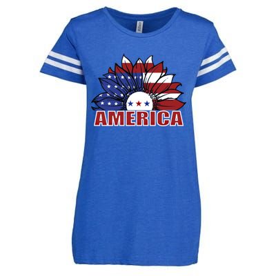 America Red White And Blue Sunflower Design Meaningful Gift Enza Ladies Jersey Football T-Shirt