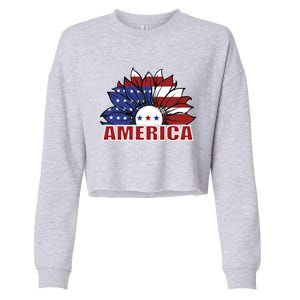 America Red White And Blue Sunflower Design Meaningful Gift Cropped Pullover Crew