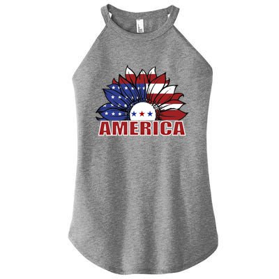 America Red White And Blue Sunflower Design Meaningful Gift Women's Perfect Tri Rocker Tank