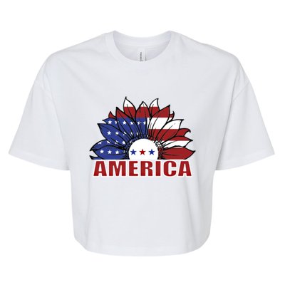 America Red White And Blue Sunflower Design Meaningful Gift Bella+Canvas Jersey Crop Tee