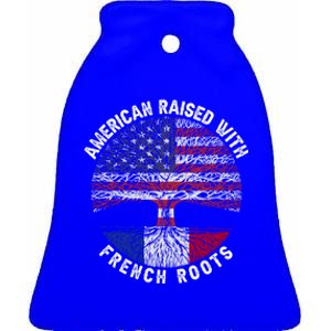 American Raised With French Roots France Us Flag Meaningful Gift Ceramic Bell Ornament