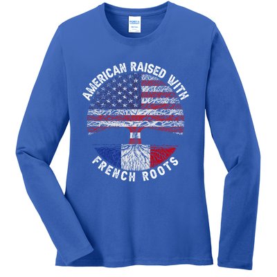 American Raised With French Roots France Us Flag Meaningful Gift Ladies Long Sleeve Shirt