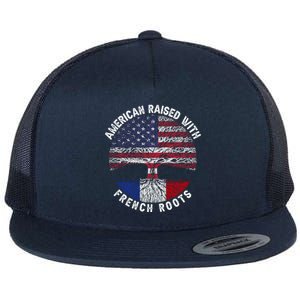 American Raised With French Roots France Us Flag Meaningful Gift Flat Bill Trucker Hat