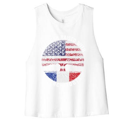 American Raised With French Roots France Us Flag Meaningful Gift Women's Racerback Cropped Tank