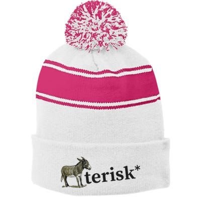 Asterisk Reader Writer Stripe Pom Pom Beanie