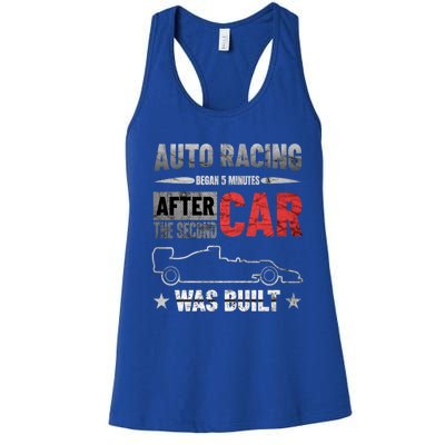 Auto Racing Was Built Funny Auto Racing Mechanic Gift Women's Racerback Tank