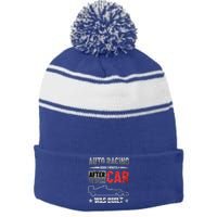 Auto Racing Was Built Funny Auto Racing Mechanic Gift Stripe Pom Pom Beanie