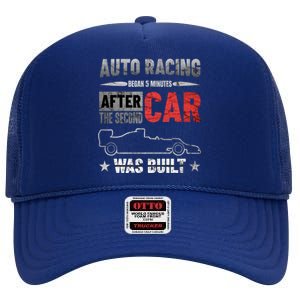 Auto Racing Was Built Funny Auto Racing Mechanic Gift High Crown Mesh Back Trucker Hat