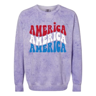 America Red White Blue Patriotic Happy 4th Of July Men Women Colorblast Crewneck Sweatshirt