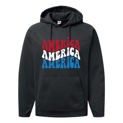 America Red White Blue Patriotic Happy 4th Of July Men Women Performance Fleece Hoodie