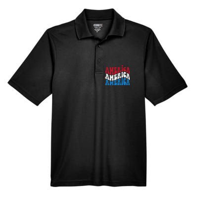 America Red White Blue Patriotic Happy 4th Of July Men Women Men's Origin Performance Pique Polo