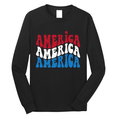 America Red White Blue Patriotic Happy 4th Of July Men Women Long Sleeve Shirt