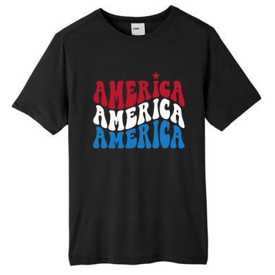 America Red White Blue Patriotic Happy 4th Of July Men Women Tall Fusion ChromaSoft Performance T-Shirt