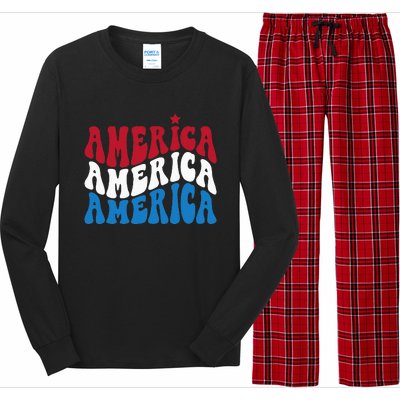 America Red White Blue Patriotic Happy 4th Of July Men Women Long Sleeve Pajama Set