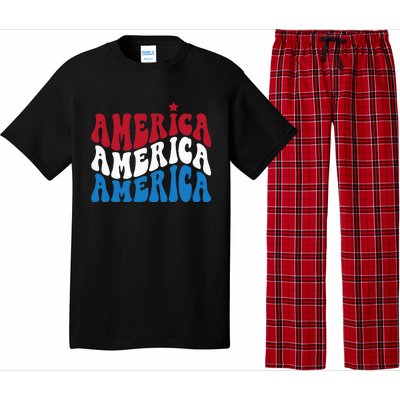 America Red White Blue Patriotic Happy 4th Of July Men Women Pajama Set