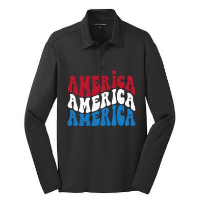 America Red White Blue Patriotic Happy 4th Of July Men Women Silk Touch Performance Long Sleeve Polo