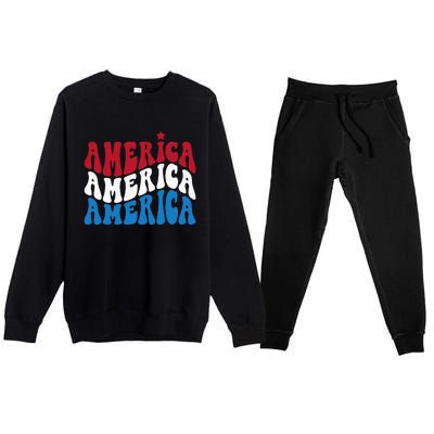 America Red White Blue Patriotic Happy 4th Of July Men Women Premium Crewneck Sweatsuit Set