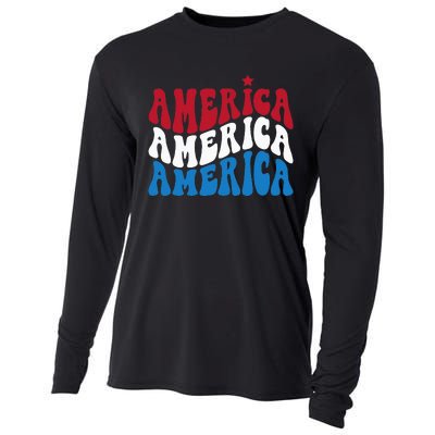 America Red White Blue Patriotic Happy 4th Of July Men Women Cooling Performance Long Sleeve Crew