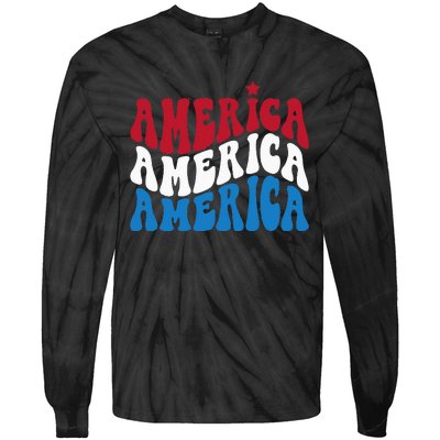 America Red White Blue Patriotic Happy 4th Of July Men Women Tie-Dye Long Sleeve Shirt