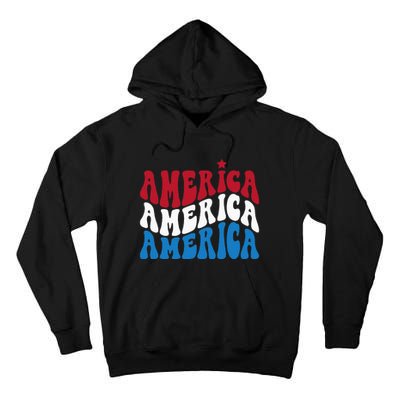 America Red White Blue Patriotic Happy 4th Of July Men Women Tall Hoodie