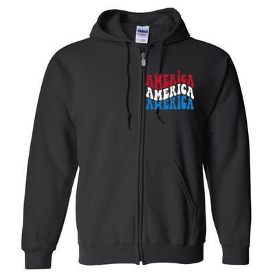 America Red White Blue Patriotic Happy 4th Of July Men Women Full Zip Hoodie